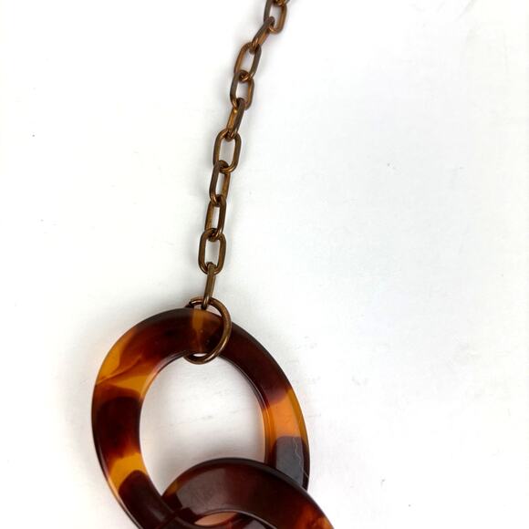 Tortoise Shell Brown Lucite Chain Necklace Chunky Statement - Picture 4 of 6